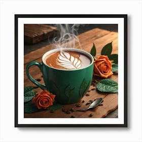 Coffee And Roses Art Print