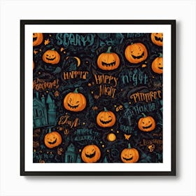 Halloween Pumpkins Seamless Pattern Art Print