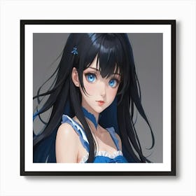 Anime Girl With Blue Hair 1 Art Print