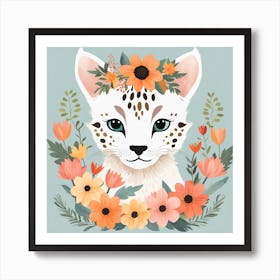 Floral Baby Lynx Nursery Illustration (24) Art Print