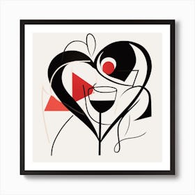 Red & Black Wine Glass Heart 2 Art Print