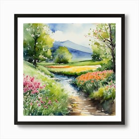 Watercolor Landscape Painting 2 Art Print