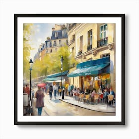 Paris Cafe.Cafe in Paris. spring season. Passersby. The beauty of the place. Oil colors.20 Poster