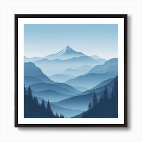 Misty mountains background in blue tone 96 Art Print