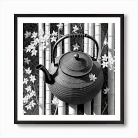 Firefly A Minimalistic Modern Rustic Beautiful Japanese Cast Iron Teapot, Illustration, A Few Sakura (2) Art Print