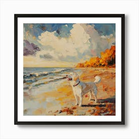 Dog In Beach Autumn In Style Of Romanticism Affiche