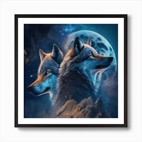 Two Wolves In The Moonlight 1 Art Print