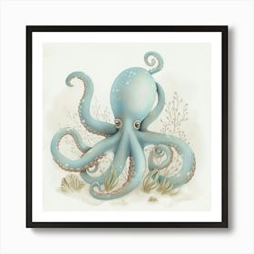 Storybook Style Octopus With Ocean Plants 6 Art Print