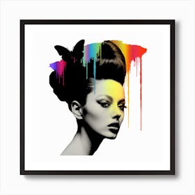 Rainbow Woman With Butterfly Art Print