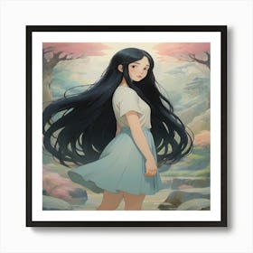 Anime Girl With Long Hair Art Print