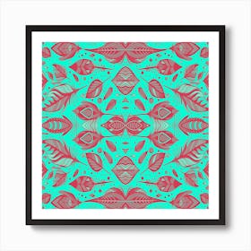 Neon Vibe Abstract Peacock Feathers Green And Red Art Print