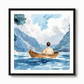 Watercolor Man In A Boat Art Print