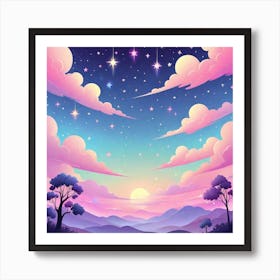 Sky With Twinkling Stars In Pastel Colors Square Composition 107 Art Print