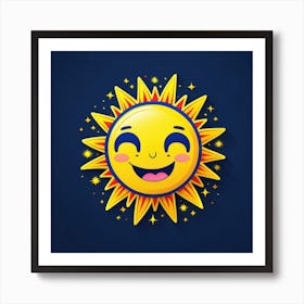 Lovely smiling sun on a blue gradient background 96 Art Print