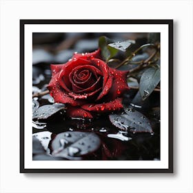 Red Rose In Water Art Print