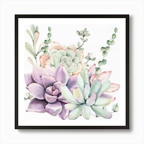 Pretty Succulents Watercolor Painting Art Print