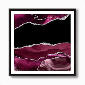 Burgundy & Silver Agate Texture 02 Art Print