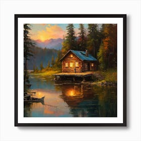 Cabin By The Lake Art Print