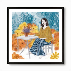 Garden Serenity Woman Amidst Vibrant Flora (1) Art Print