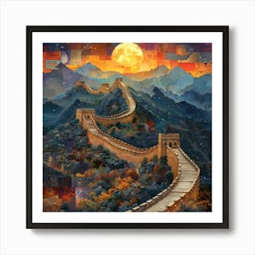 Great Wall Of China, retro collage Art Print