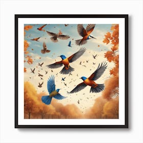 Autumn Birds In Flight 3 Art Print