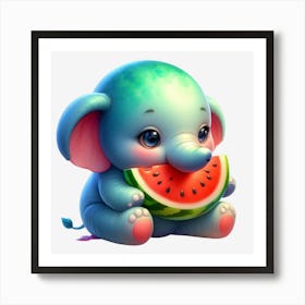 Cute Elephant Eating Watermelon Art Print