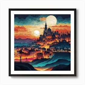 Cityscape At Night 2 Art Print