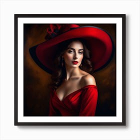 Beautiful Woman In Red Hat 2 Art Print