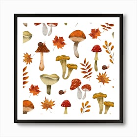 Autumn Leaves And Mushrooms Art Print