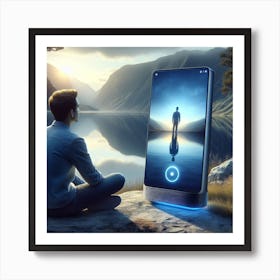 Man Looking At A Phone Art Print