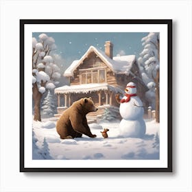 Bear And Snowman Art Print