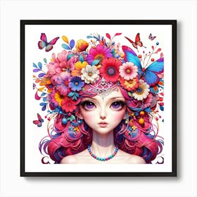 Colorful Girl With Flowers Art Print