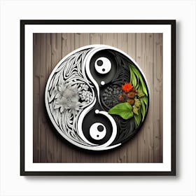 Yin Yang, Yin And Yang Symbol With Natural Elements Representing Balance And Harmony 8 Art Print