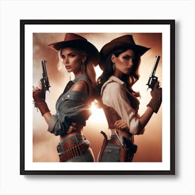 Duel 2/4 (beautiful female lady cowgirl guns old west western standoff fight dead or alive) Art Print