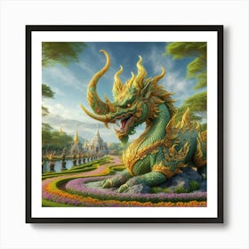 Thai Dragon In The Garden Art Print