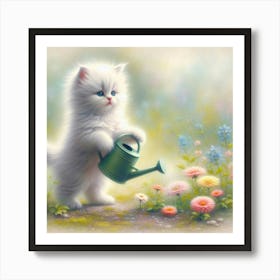 Watering Kitten 1 Art Print