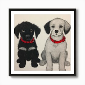 Black And White Puppies Art Print