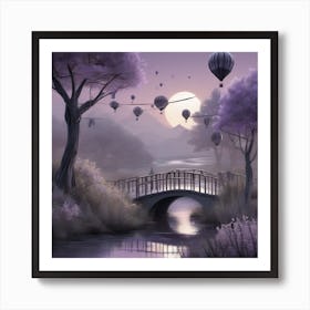 Purple Bridge With Hot Air Balloons Landscape Art Print