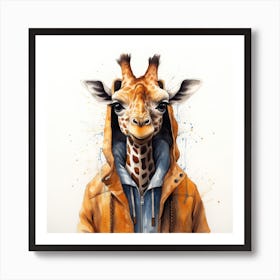 Watercolour Cartoon Giraffe In A Hoodie Art Print