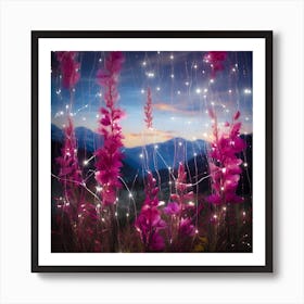 Pink Flowers At Dusk Art Print