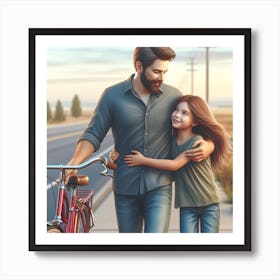 Father And Daughter street walking Art Print