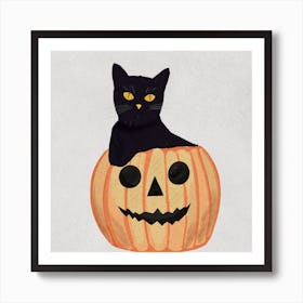 Black Cat In Pumpkin Art Print