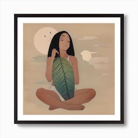 Asian Girl With Leaf Art Print
