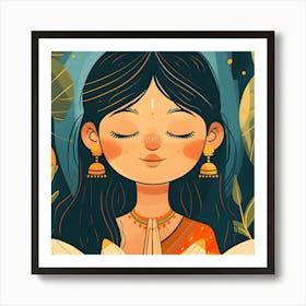 Hindu Girl With Lotus Art Print