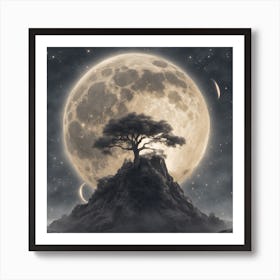 Full Moon With Tree Art Print