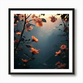 Sunset With Flowers 1 Art Print