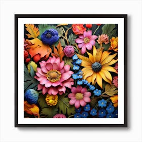 Flowers On A Black Background 1 Art Print