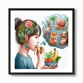Girl Eats A Plants instead of animals Art Print