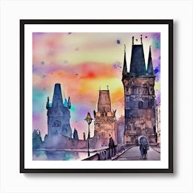 Watercolor Of Prague Bridge Art Print