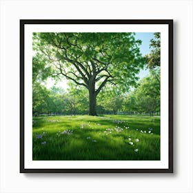 An Awe Inspiring Tree Gleaming With Spring Blossoms Standing Tall Amidst The Tranquility Of A Seren (2) Art Print